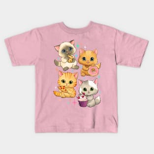 Cute Retro Kittens with Cupcakes, Cookies and More Kids T-Shirt